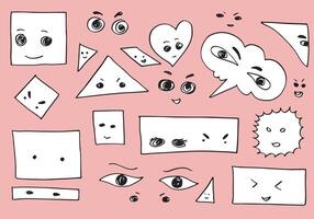 Set of Various Figures with face emotions.doodle style. Flat design. vector