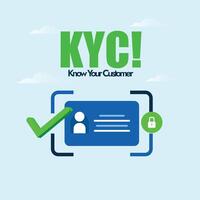 KYC. Know your Customer awareness banner with customer identification symbol, icon with check mark sign in green colour. KYC vector icon and importance banner to ensure customer, client safety.