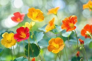 AI generated Beautiful flowers of nasturtiums. photo