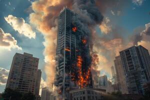 AI generated A prominent legal firm's tower catches fire photo