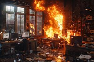 AI generated An advertising agency's studio becomes engulfed in flames photo