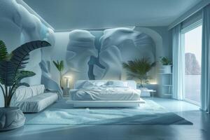 AI generated A futuristic bedroom with nanotechnology-infused bedding photo