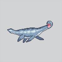 píxel Arte ilustración elasmosaurio. pixelado elasmosaurio. elasmosaurio dinosaurio pixelado para el píxel Arte juego y icono para sitio web y vídeo juego. antiguo colegio retro vector