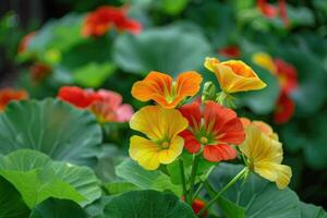 AI generated Beautiful flowers of nasturtiums. photo