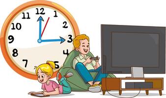 Children who cannot use time effectively.kids addicted to console games. vector