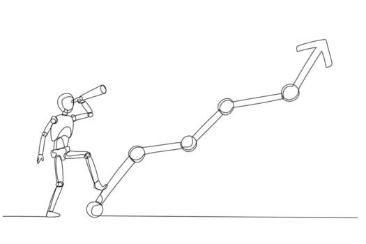 sencillo línea Arte de un humanoide figura reclinable en un hacia arriba flecha indicando crecimiento o progreso. eso transporta el concepto ese relajación o facilitar lata dirigir a hacia arriba Progreso o crecimiento. vector