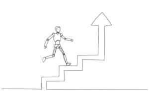 Robotic or humanoid figure climbing upward steps, symbolizing technological progress, self improvement, and overcoming challenges through incremental efforts vector