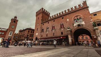 FERRARA ITALY 30 JULY 2020 Time Lapse of View of Piazza del Municipio in Ferrara in Italy video