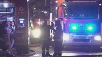 VILLANOVA DEL GHEBBO ITALY 25 MARCH 2021 Night city emergency firefighters video