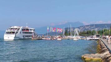 BARDOLINO ITALY 16 SEPTEMBER 2020 Ferry arrive in Bardolino in Garda Lake video