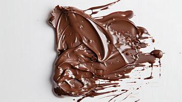 AI generated Liquid chocolate spread and blobbed on a white surface photo