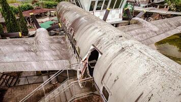 Villamarzana Italy 11 may 2023 Video focusing on the close up details of a deteriorating vandalized abandoned airplane