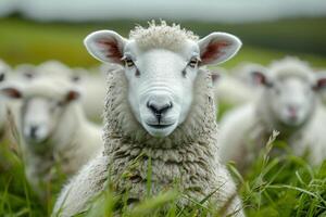 AI generated Sheep looking at the camera in field photo