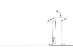 Single one line drawing podium with microphone. Usually used in speech or oration. Also work for press releases. Podium can also used for debate election. Orator. Continuous line graphic illustration vector