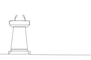 Single one line drawing podium with two microphones. Usually used in speech or oration. Also work for press releases. Podium can also be used for debate. Continuous line design graphic illustration vector