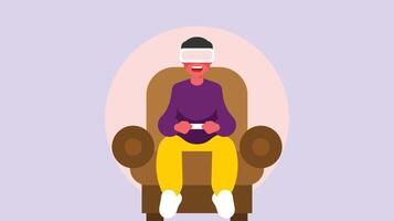 Man playing video games in virtual rality vector illustration