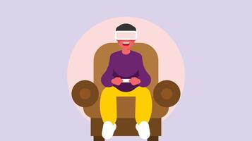 Man playing video games in virtual rality vector illustration