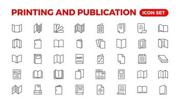 Printing and Publication icon set. Flyer Brochure line icon set. letterhead, booklet, leaflet, corporate catalog, and envelope icon set. Outline iconcollection. vector