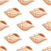 Sea shells vector seamless pattern, mollusks. Flat illustration of seashell.