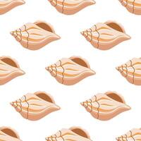 Sea shells vector seamless pattern, mollusks. Flat illustration of seashell.