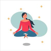 Yoga woman in lotus pose. Woman meditating. Flat vector illustration.