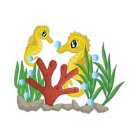 ilustración de caballo de mar con coral vector