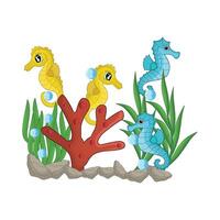 illustration of seahorse with coral vector