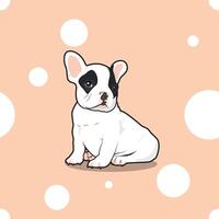 Cute Little Frenchie is sitting on the white dot-pink seamless pattern background vector