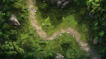 AI generated RPG battle map. Hobby roleplaying. AI generated. Fantasy battlefield illustration, cartography forest location photo