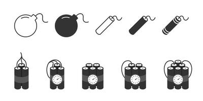 Dynamyte and bomb icon set. Bomb with lit fuse sign collection. Vector illustration.