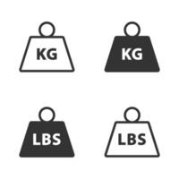 Set of Simple kg and lbs weight icon. Unit of imperial pound mass constant. Vector illustration.