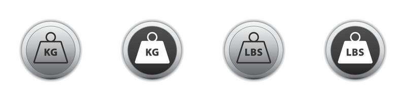 Set of Simple kg and lbs weight icon. Unit of imperial pound mass constant. Vector illustration.
