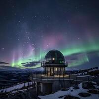 AI generated Northern lights observatory, natures spectacle, colors dancing photo