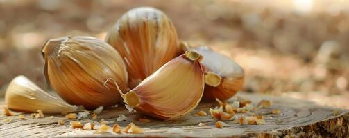 AI generated Roasted garlic cloves, mellow and sweet, kitchen alchemy photo