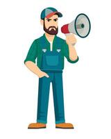 Farmer protest with placard and loudspeaker. Demonstration concept vector