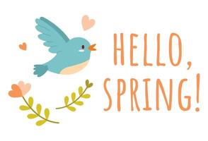 Bird with spring flowers vector