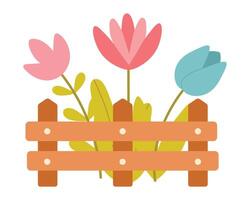 Cute simple spring flowers behind the fence isolated on white background vector