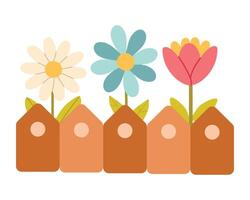 Cute simple spring flowers behind the fence isolated on white background vector