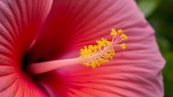 ai generado detalles de hibisco flor estigma y polen en macro ver foto