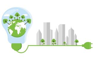 Ecology concept,the world is in the energy saving light bulb green,vector illustration. green eco city vector