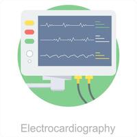 electrocardiografia y cardiografía icono concepto vector