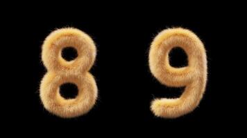 3D animation woolen numbers 8 and 9. Wool in the style of the pet Chick. The file contains an Alpha Channel. ProRes4 RGBA video