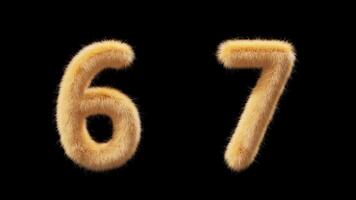 3D animation woolen numbers 6 and 7. Wool in the style of the pet Chick. The file contains an Alpha Channel. ProRes4 RGBA video