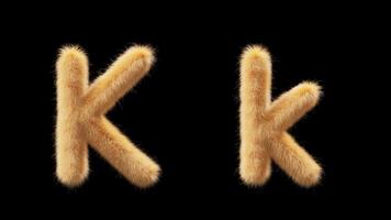 3D animation of a uppercase and lowercase woolen letter K. Wool in the style of the pet Chick. The file contains an Alpha Channel. ProRes4 RGBA video