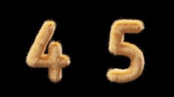 3D animation woolen numbers 4 and 5. Wool in the style of the pet Chick. The file contains an Alpha Channel. ProRes4 RGBA video