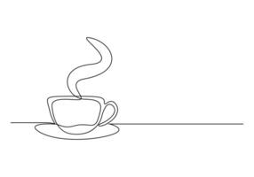 café o té taza uno continuo línea dibujo caliente bebida con vapor vector ilustración