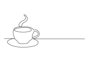 Coffee or tea cup one continuous line drawing hot drink with steam vector illustration