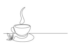 café o té taza uno continuo línea dibujo caliente bebida con vapor vector ilustración