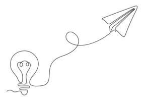 Simple light bulb and airplane continuous one line drawing vector illustration