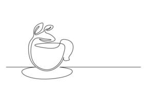 café o té taza uno continuo línea dibujo caliente bebida con vapor vector ilustración